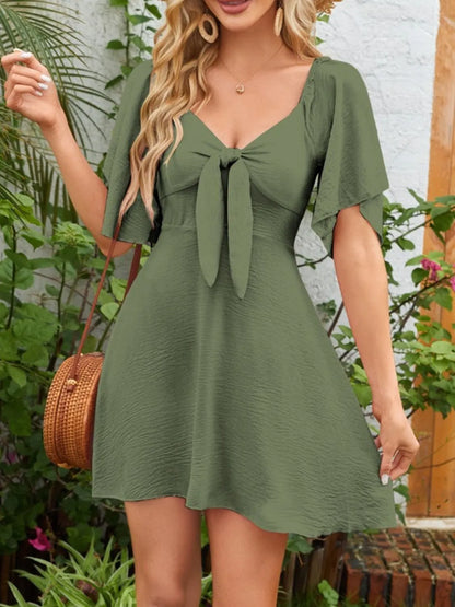 She Wears Glory™ Knotted Flutter Sleeve Dress – Soft to the Touch, Firm in the Faith - She Wears Glory Beverly Hills