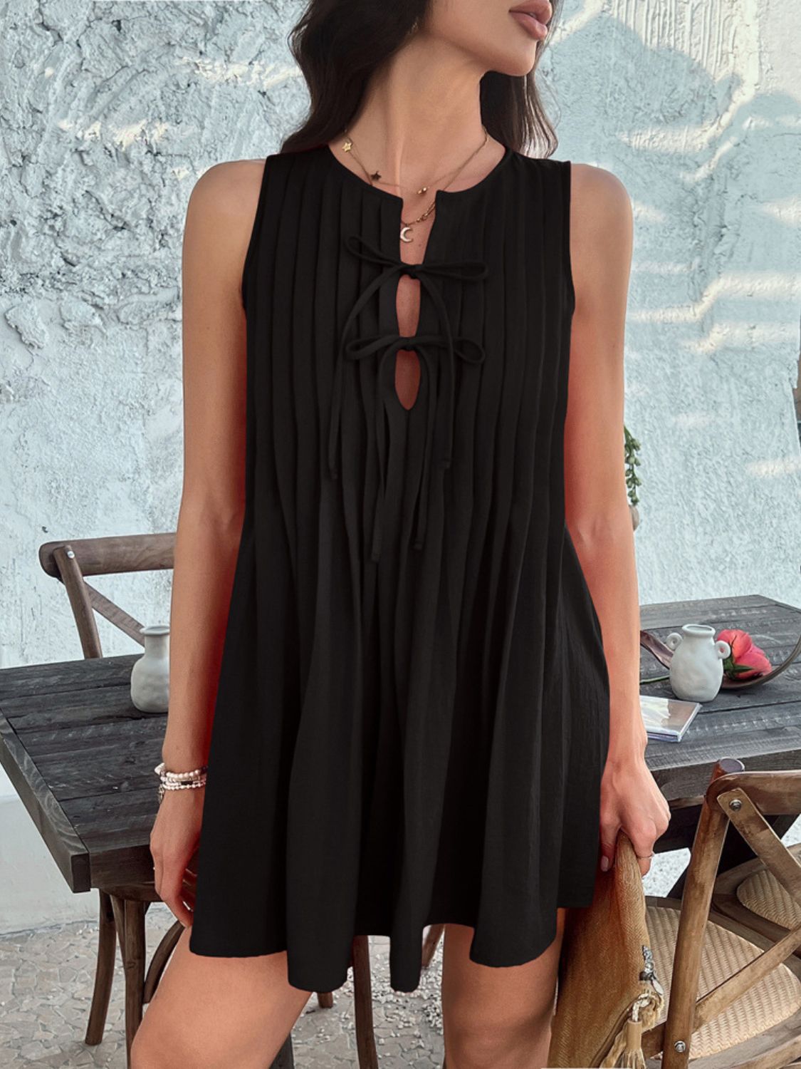 She Wears Glory™ “Divine Appointed” Pleated Tie-Waist Mini Dress - She Wears Glory Beverly Hills