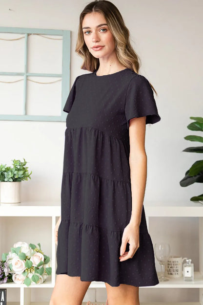 She Wears Glory™ Swiss Dot Short Sleeve Tiered Dress - She Wears Glory Beverly Hills