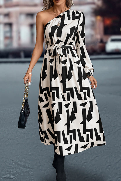 She Wears Glory “Rahab” Printed One-Shoulder Tie Waist Dress - She Wears Glory Beverly Hills