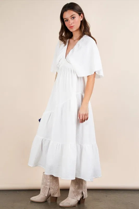 She Wears Glory™ Mineral Washed Elastic Neck Detail Midi Dress - She Wears Glory Beverly Hills