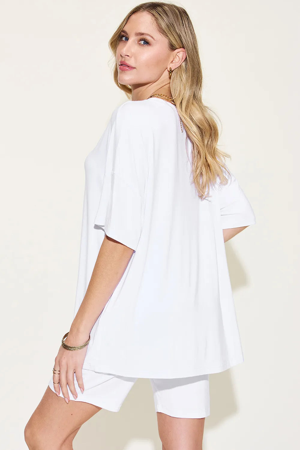 She Wears Glory™ Divine Ease Lounge Set Two-Piece Three-Quarter Sleeve Top &amp; Shorts in Soft Rayon Blend - She Wears Glory Beverly Hills