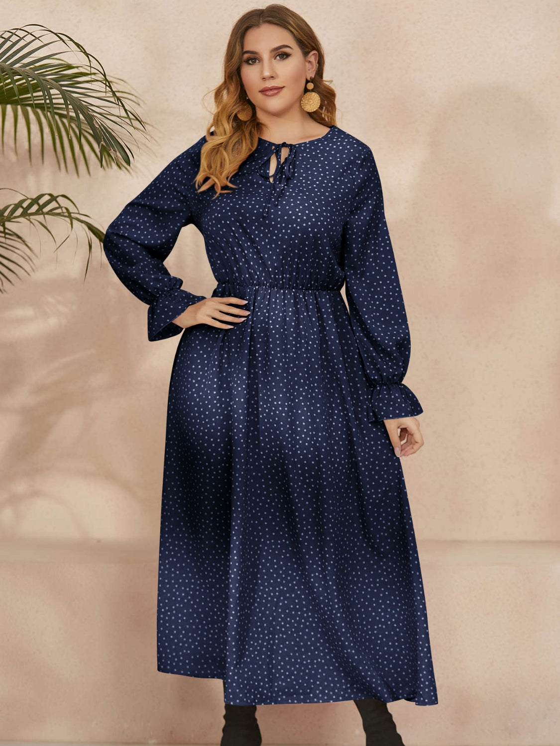 She Wears Glory™ “Heaven’s Embrace” Plus Size Ruffled Polka Dot Midi Dress - She Wears Glory Beverly Hills