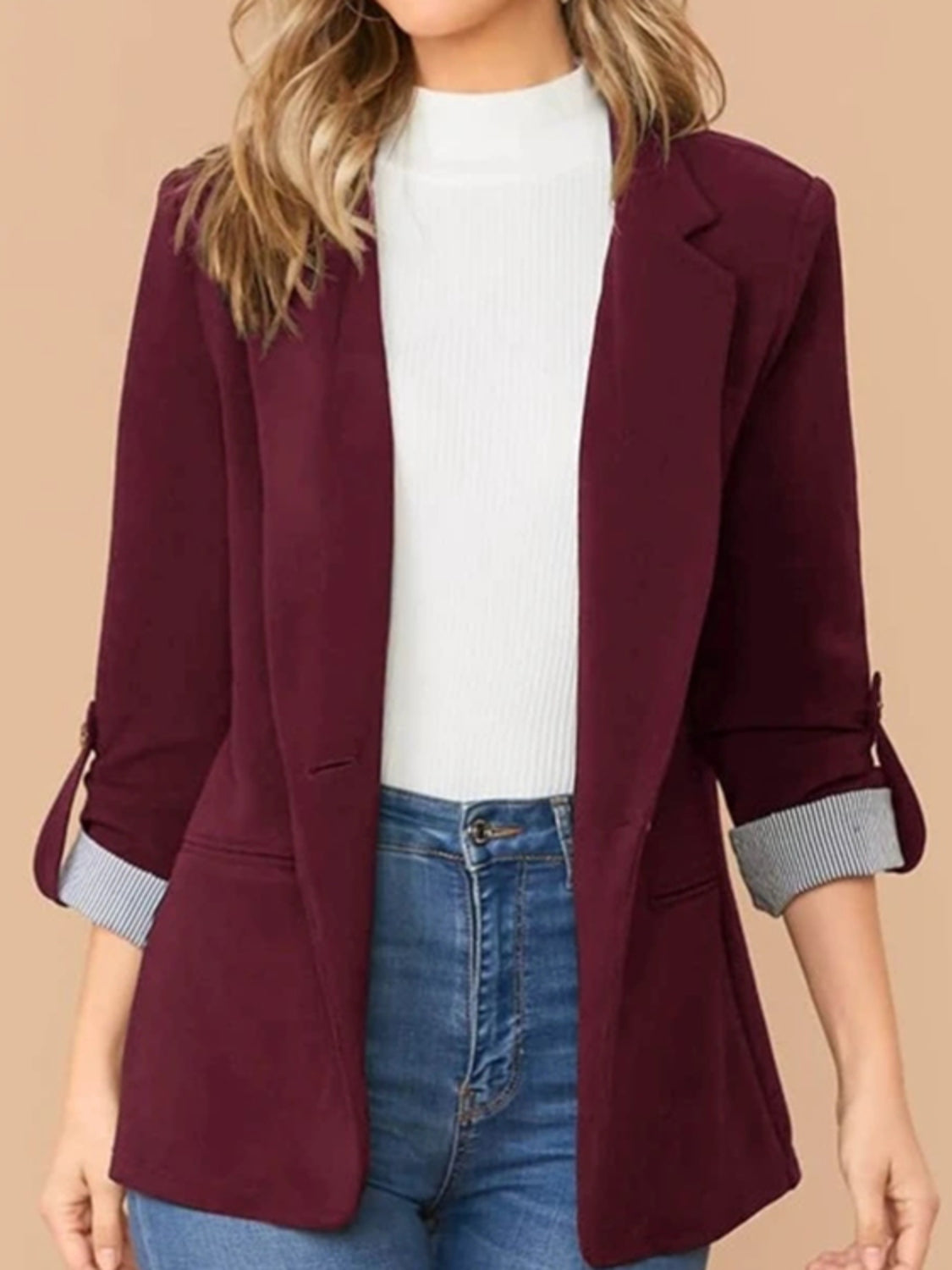 She Wears Glory “Walking in Wisdom” Roll-Tab Sleeve Blazer - She Wears Glory Beverly Hills