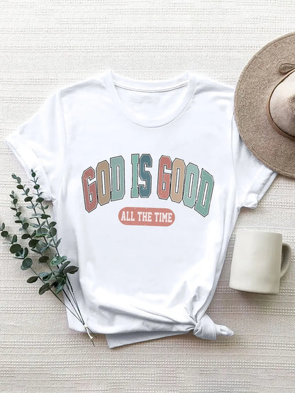 She Wears Glory™ “God Is Good All The Time” Round Neck T-Shirt - She Wears Glory Beverly Hills