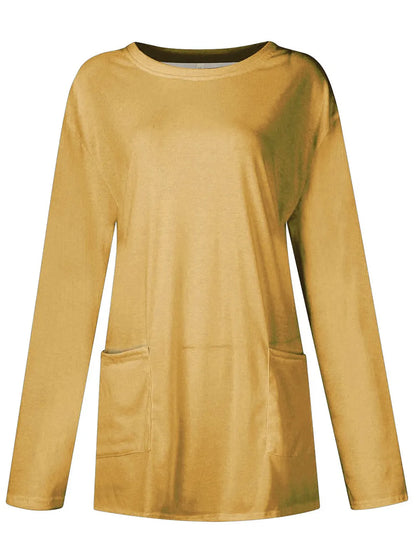 She Wears Glory™ Full Size Pocketed Round Neck Long Sleeve T-Shirt - She Wears Glory Beverly Hills