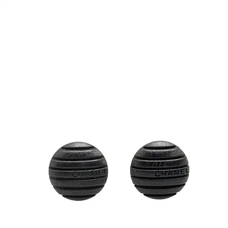 Chanel Wood Logo Button Push Back Earrings