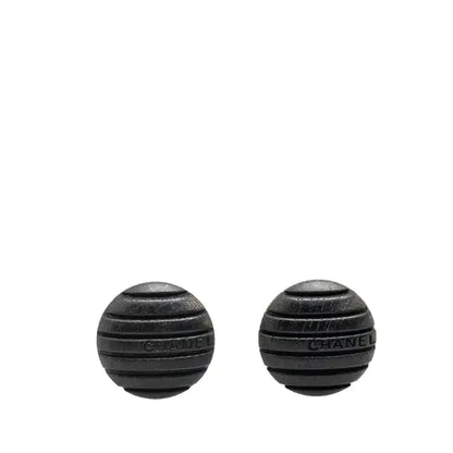 Chanel Wood Logo Button Push Back Earrings
