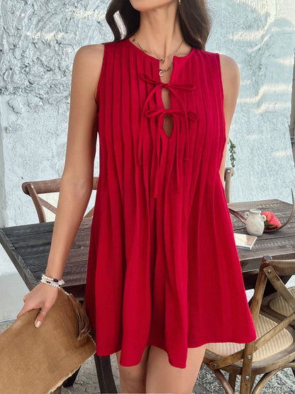 She Wears Glory™ “Divine Appointed” Pleated Tie-Waist Mini Dress - She Wears Glory Beverly Hills