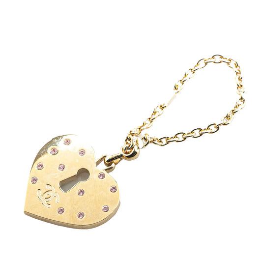 Chanel Gold  Plated Rhinestone CC Heart Charm