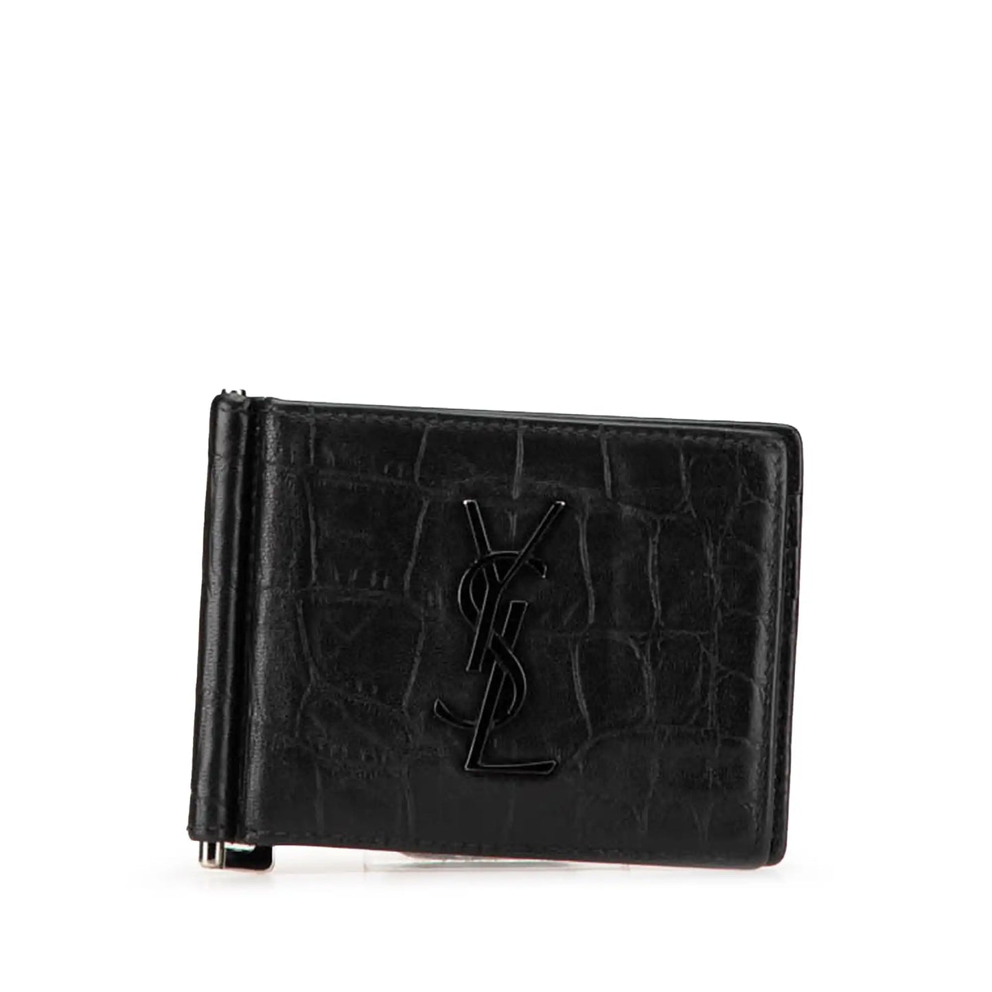 Saint Laurent Croc Embossed Leather Bifold Money Clip