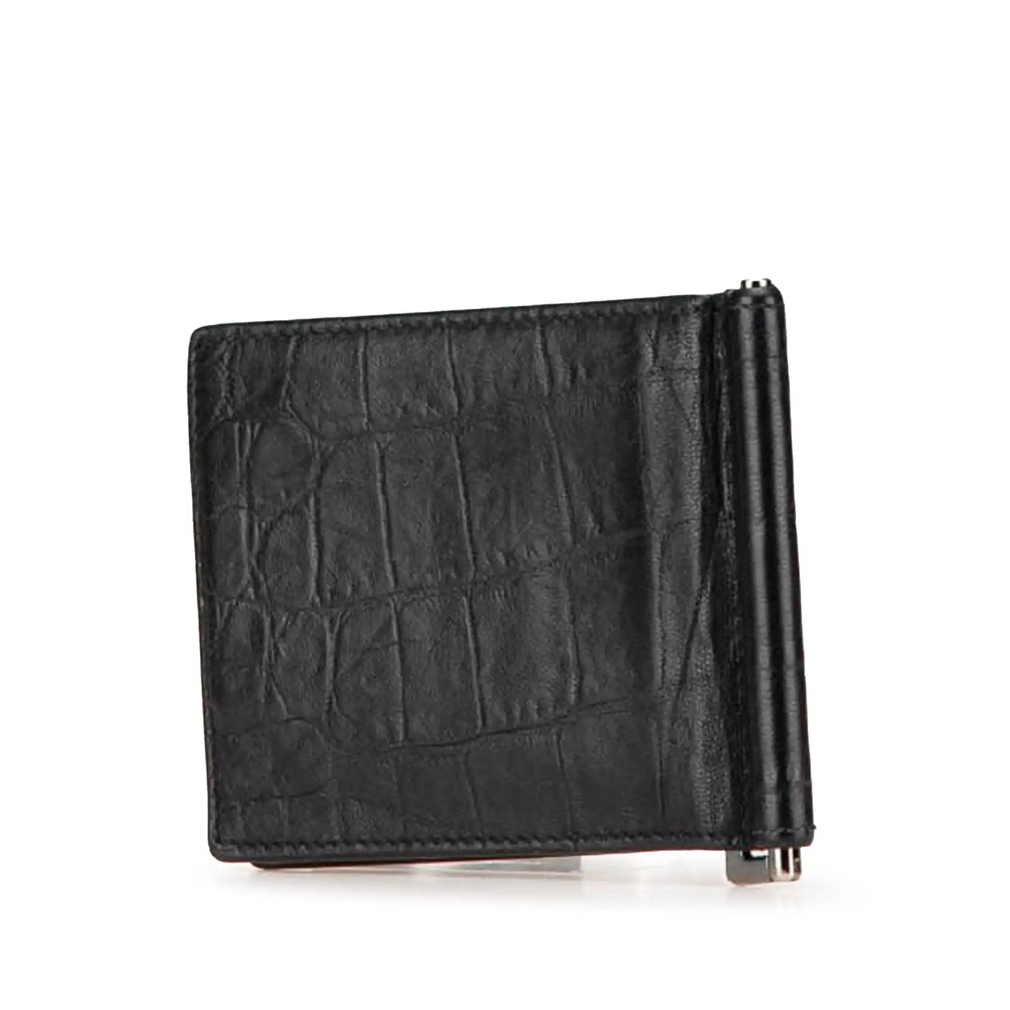 Saint Laurent Croc Embossed Leather Bifold Money Clip