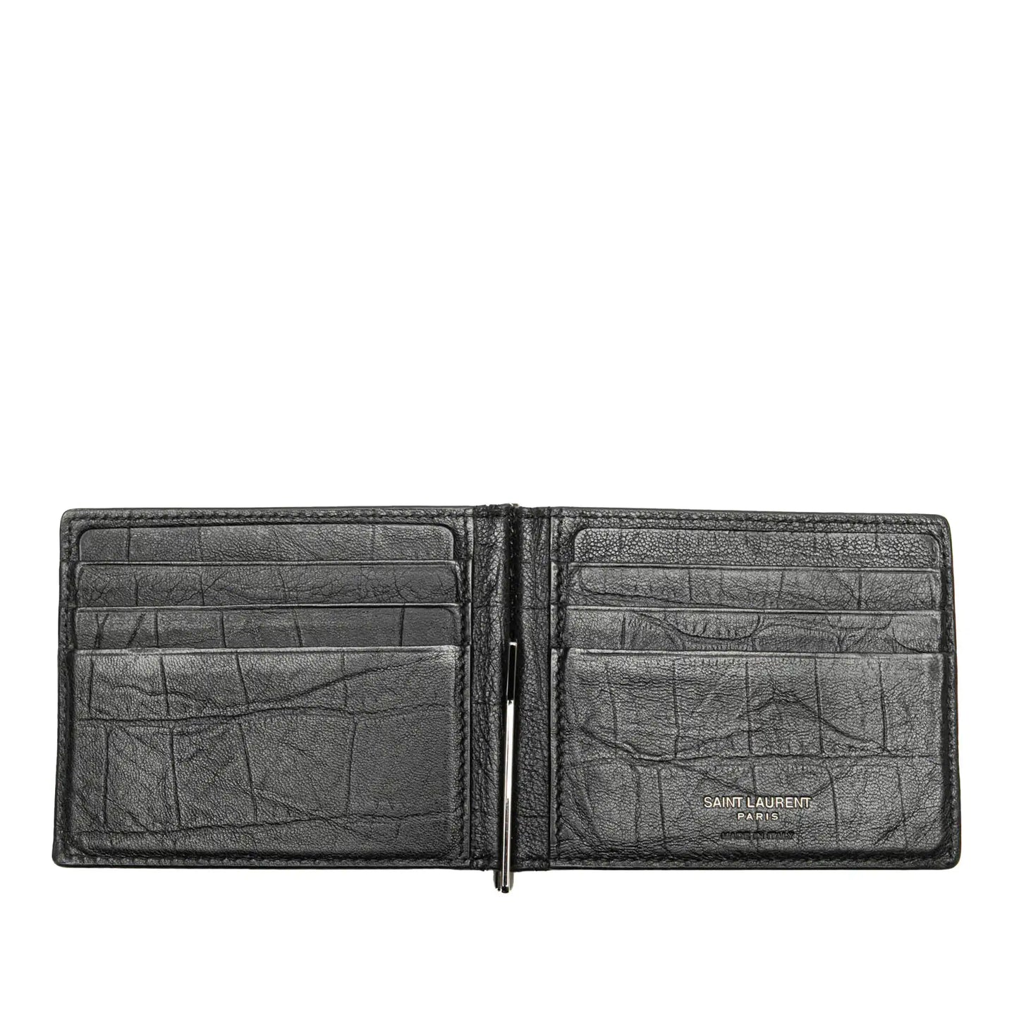 Saint Laurent Croc Embossed Leather Bifold Money Clip