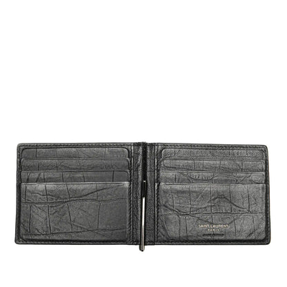 Saint Laurent Croc Embossed Leather Bifold Money Clip