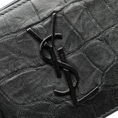 Saint Laurent Croc Embossed Leather Bifold Money Clip