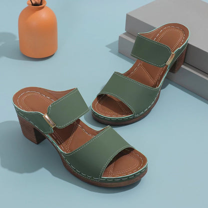 She Wears Glory™ — Miriam’s Stand PU Leather Block Heel Sandals - She Wears Glory Beverly Hills