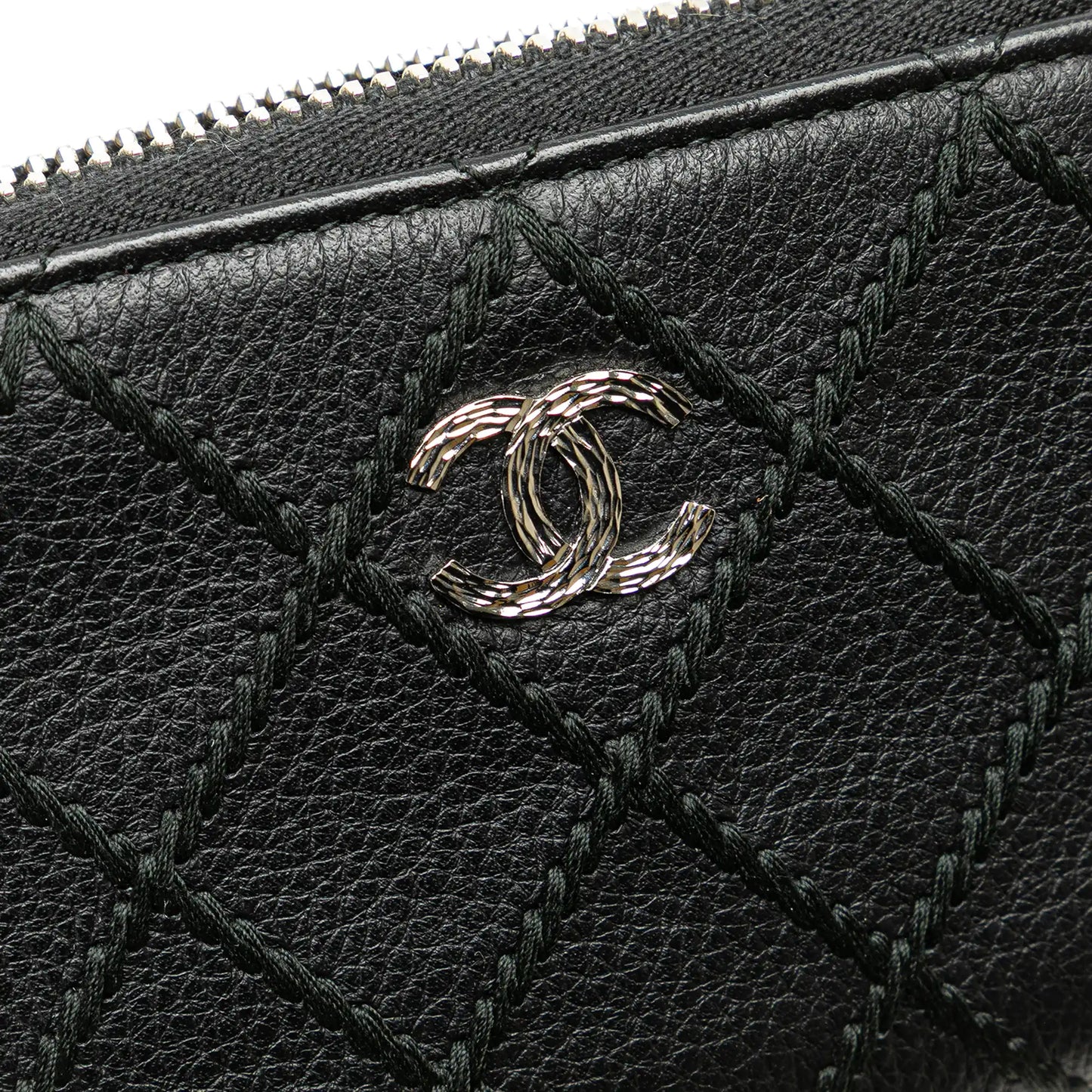 Chanel CC Quilted Calfskin Wild Stitch Zip Coin Purse