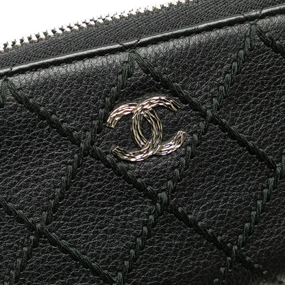 Chanel CC Quilted Calfskin Wild Stitch Zip Coin Purse