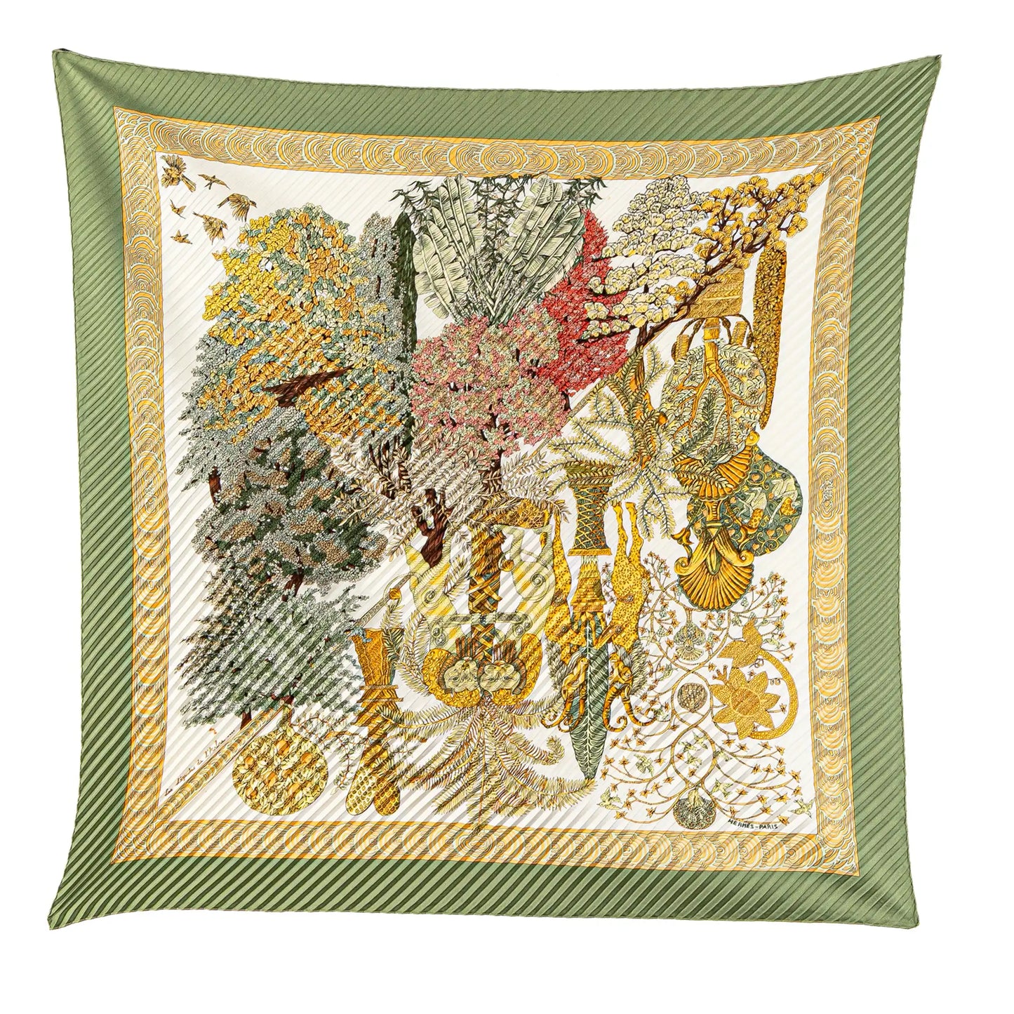 Hermès Les Legendes de L Arbre Pleated Silk Scarf