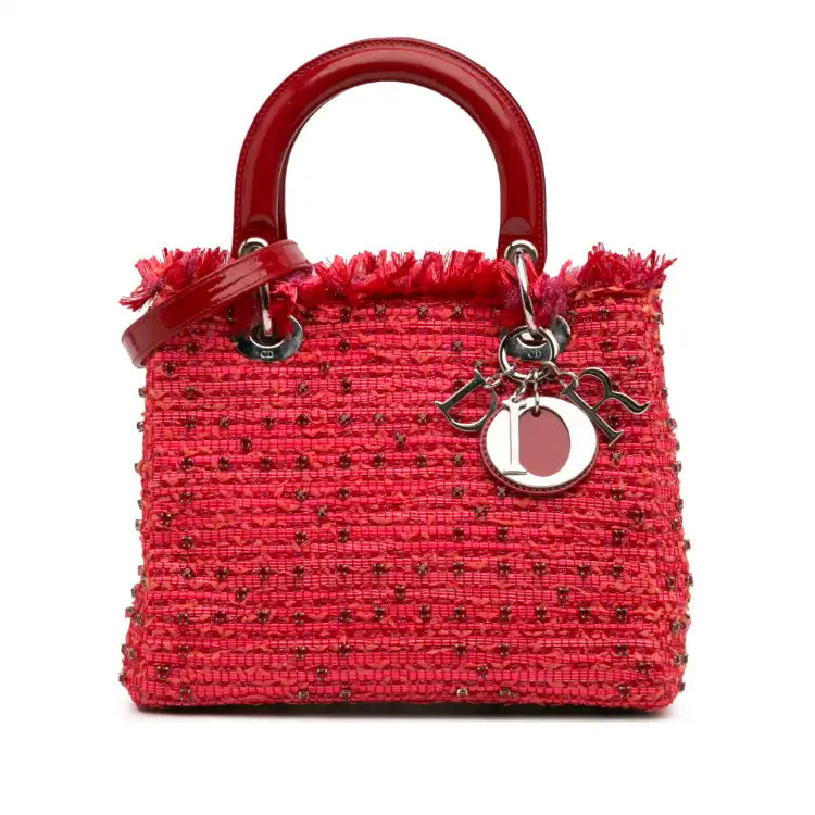 Dior Medium Tweed Fringe Rhinestone Lady Dior