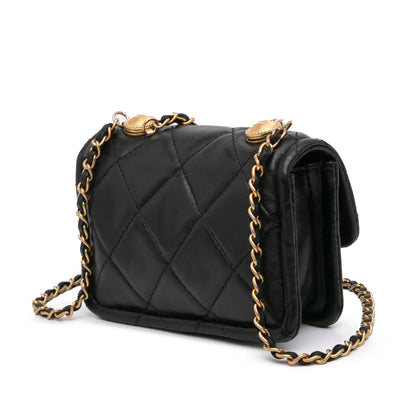Chanel Mini Lambskin Button On Top Flap