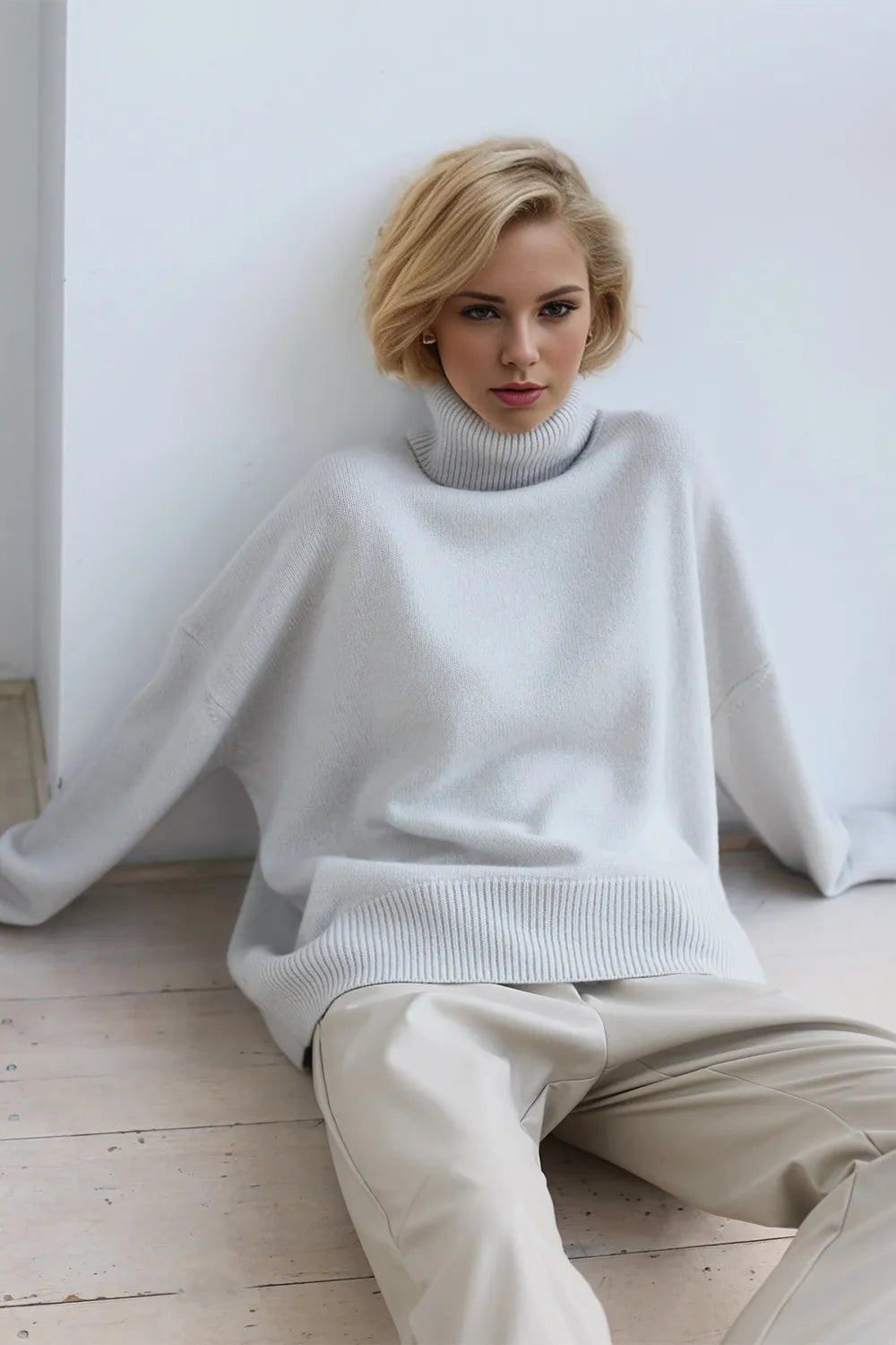 She Wears Glory™ Turtleneck Dropped Shoulder Long Sleeve Sweater - She Wears Glory Beverly Hills