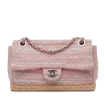 Chanel Quilted Cotton and Jute Espadrille Chain Flap