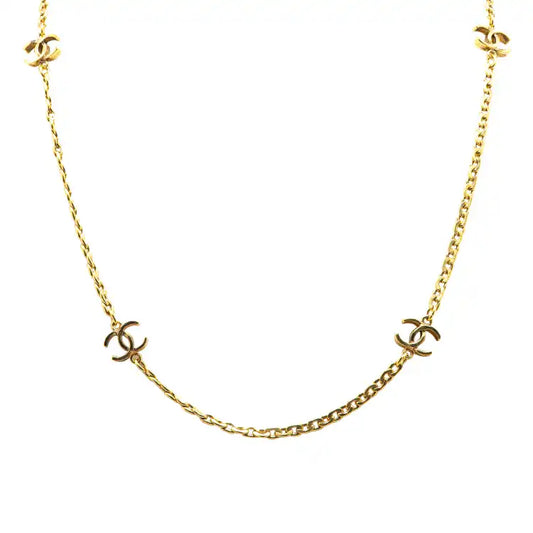 Chanel Gold Plated CC Station Chain Link Necklace