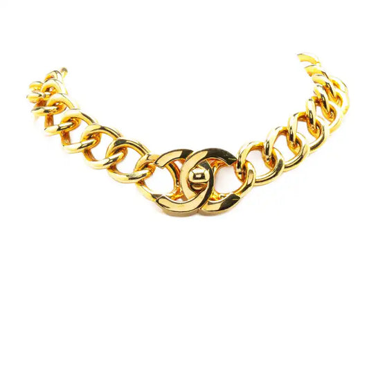 Chanel Gold Plated CC Turn Lock Choker Necklace
