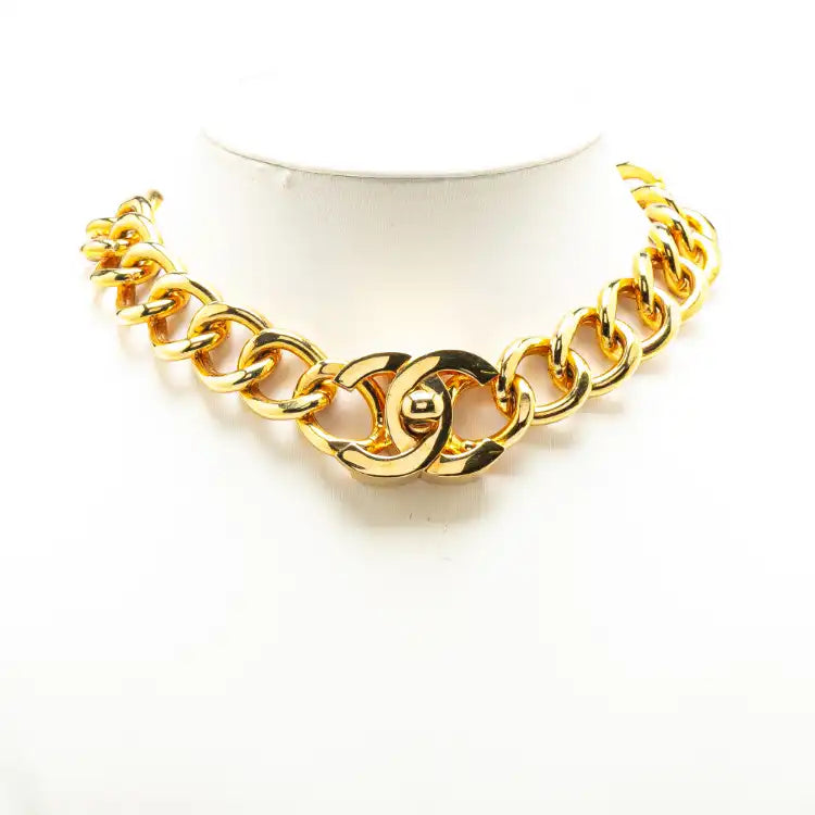 Chanel Gold Plated CC Turn Lock Choker Necklace