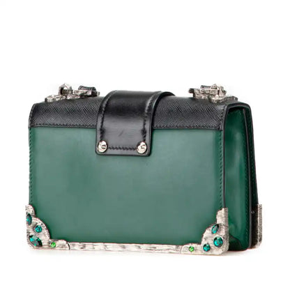 Prada Saffiano Trimmed City Calf Crystal Cahier Crossbody