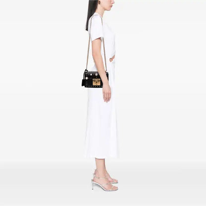 Gucci Small Pearl Studded Leather Padlock Crossbody