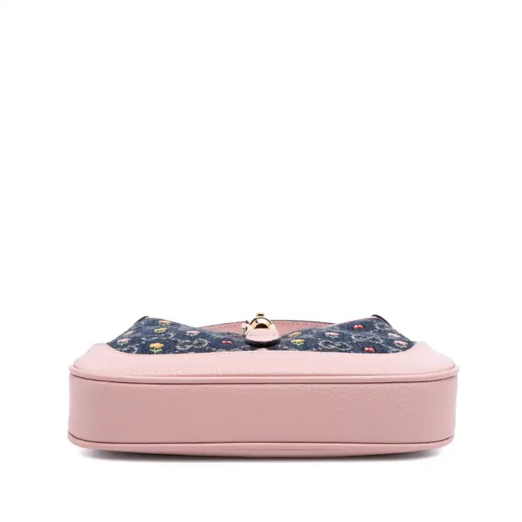 Gucci Limited Edition Mini GG Embroidered Denim Floral Jackie 1961 Crossbody