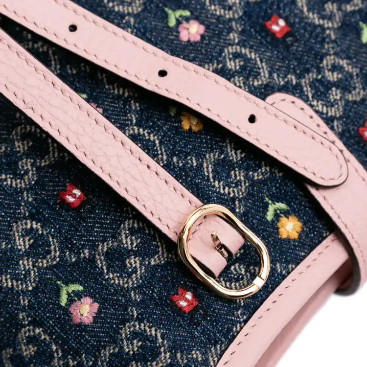 Gucci Limited Edition Mini GG Embroidered Denim Floral Jackie 1961 Crossbody