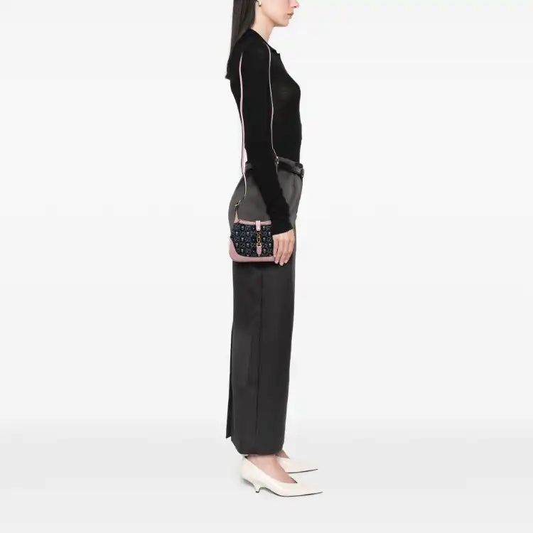 Gucci Limited Edition Mini GG Embroidered Denim Floral Jackie 1961 Crossbody