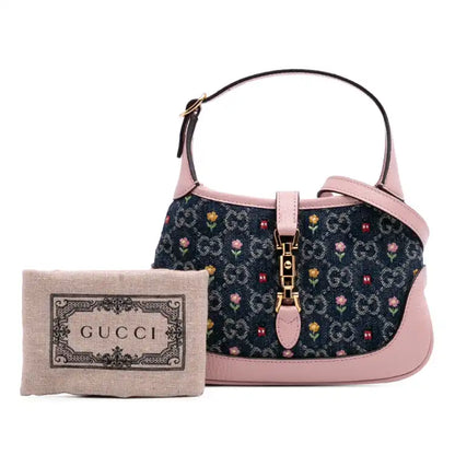 Gucci Limited Edition Mini GG Embroidered Denim Floral Jackie 1961 Crossbody