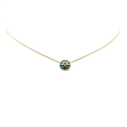 Dior 18K Yellow Gold Diamond and Turquoise Rose des Vents Necklace