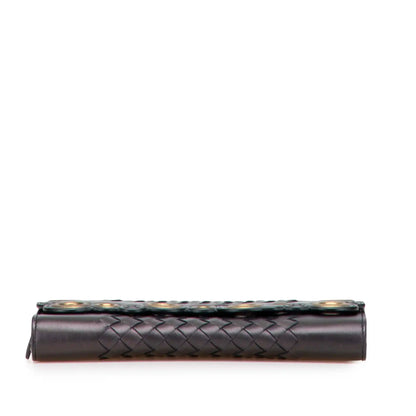 Bottega Veneta Nappa Intrecciato Grommet Scalloped Edge Long Wallet