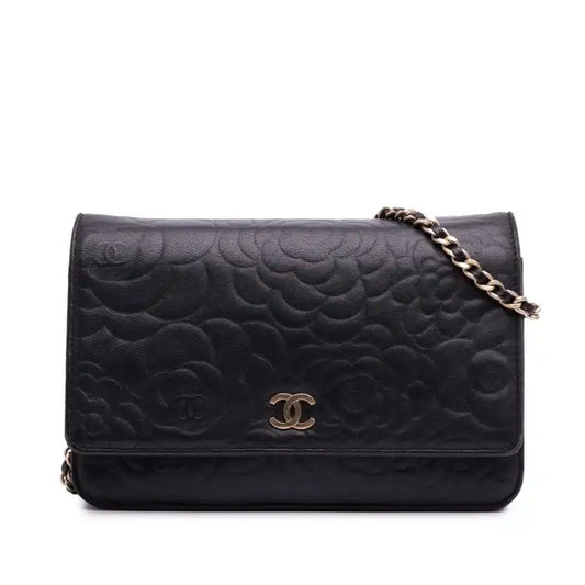 Chanel Camellia Embossed Lambskin Wallet On Chain