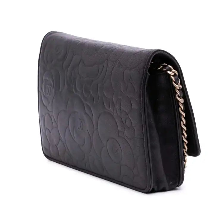 Chanel Camellia Embossed Lambskin Wallet On Chain