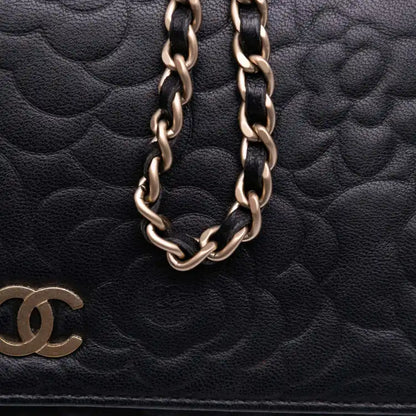 Chanel Camellia Embossed Lambskin Wallet On Chain