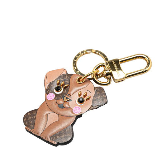 Louis Vuitton Monogram  and Leather Puppy Key Ring and Bag Charm