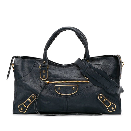 Balenciaga Goatskin Motocross Classic Metallic Edge Part Time Satchel