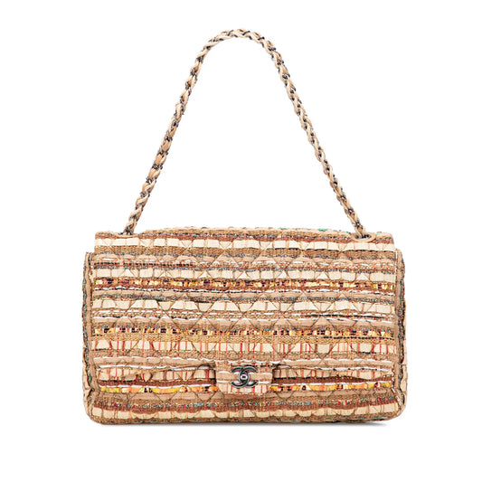 Chanel Jumbo Classic Iridescent Ribbon and Tweed Single Flap