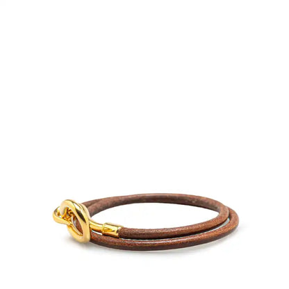 Hermès Gold Plated and Leather Jumbo Hook Double Tour Bracelet