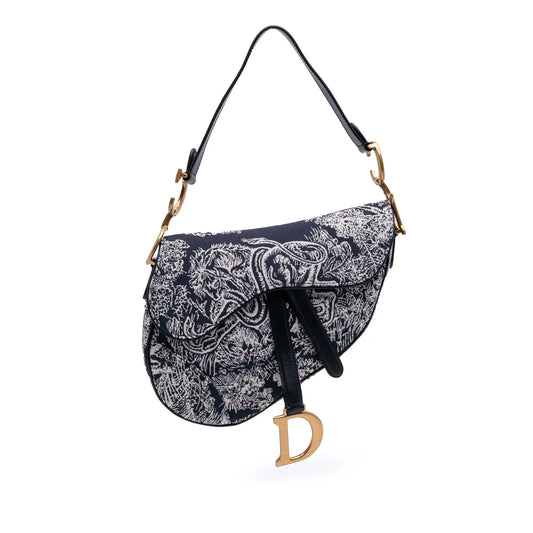 Dior Canvas Reverse Embroidered Toile De Jouy Saddle Bag