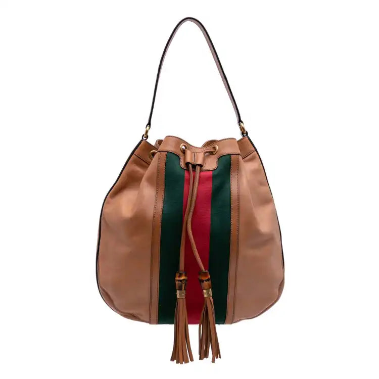 Gucci Leather Web Rania Drawstring Hobo Bag