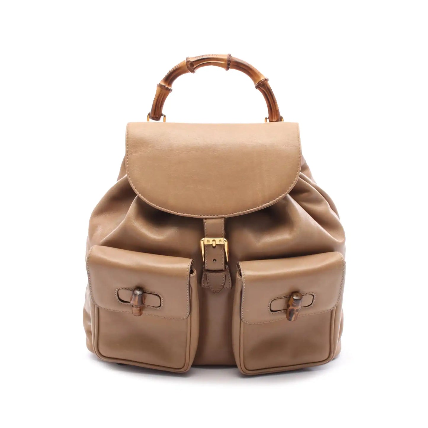 Gucci Leather Bamboo Drawstring Backpack