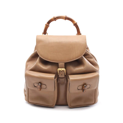 Gucci Leather Bamboo Drawstring Backpack