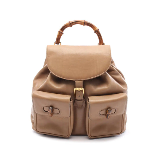 Gucci Leather Bamboo Drawstring Backpack